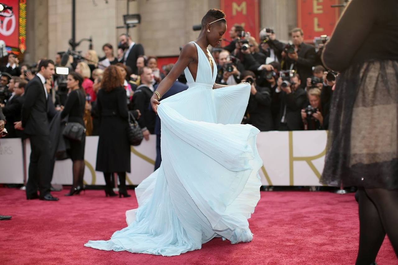 Lupita Nyong’o in a beutiful flowing light blue dress