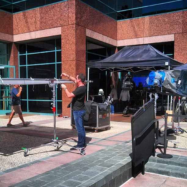 Lights Camera Action Grips prep diffusion for E News NBC Universal Miracle Mile LA Socialbilitty Photo: Article - Hollywood Cinema Production Resources - Non-Profit Youth Training Program & Prop House...
